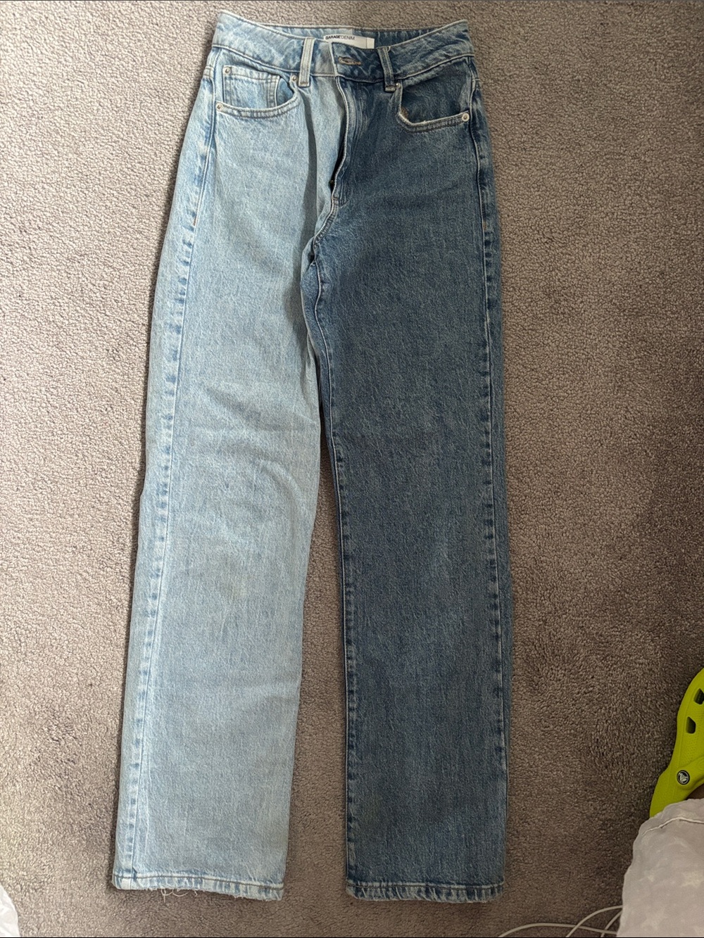 garage Two-Tone Straight Leg Jeans - Light & Dark Blue